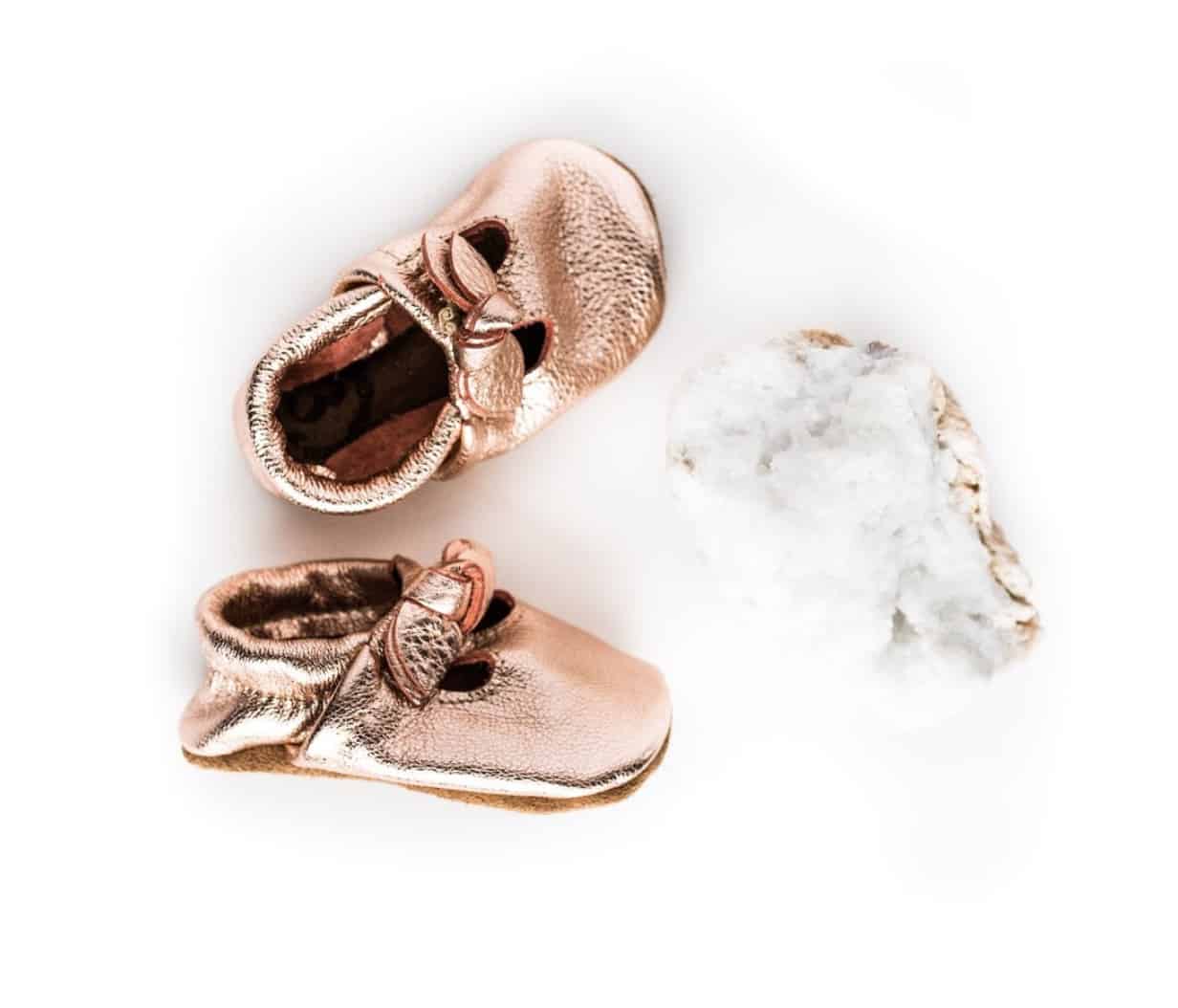 Sugarloaf Bow rose gold T-straps baby shoes